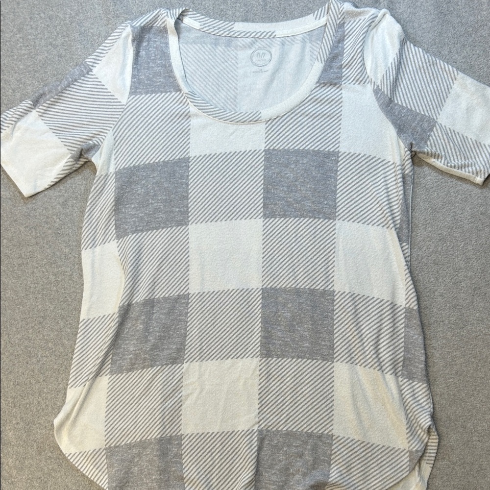 Gray and White Checkered Women's Top